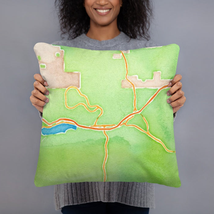 Person holding 18x18 Custom Truckee California Map Throw Pillow in Watercolor
