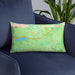 Custom Truckee California Map Throw Pillow in Watercolor on Blue Colored Chair