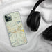 Custom Truckee California Map Phone Case in Woodblock on Table with Black Headphones