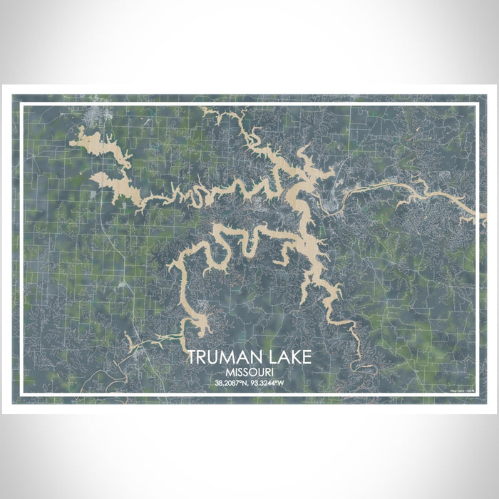 Truman Lake Missouri Map Print Landscape Orientation in Afternoon Style With Shaded Background