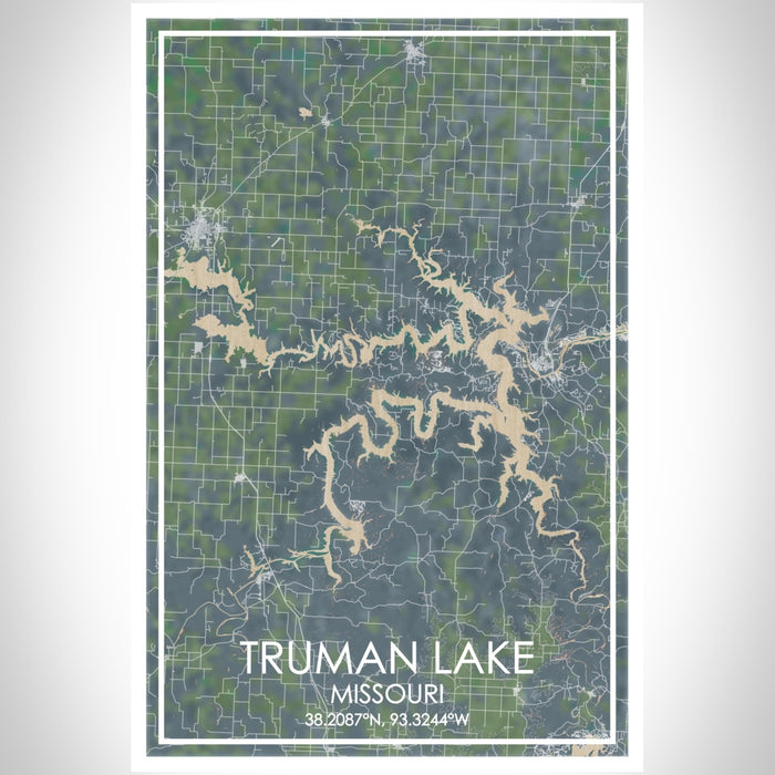 Truman Lake Missouri Map Print Portrait Orientation in Afternoon Style With Shaded Background