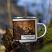 Right View Custom Truman Lake Missouri Map Enamel Mug in Ember on Grass With Trees in Background