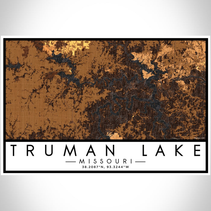 Truman Lake Missouri Map Print Landscape Orientation in Ember Style With Shaded Background