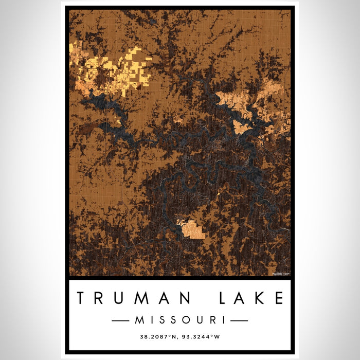 Truman Lake Missouri Map Print Portrait Orientation in Ember Style With Shaded Background