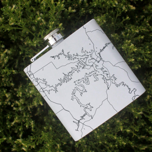 Truman Lake Missouri Custom Engraved City Map Inscription Coordinates on 6oz Stainless Steel Flask in White