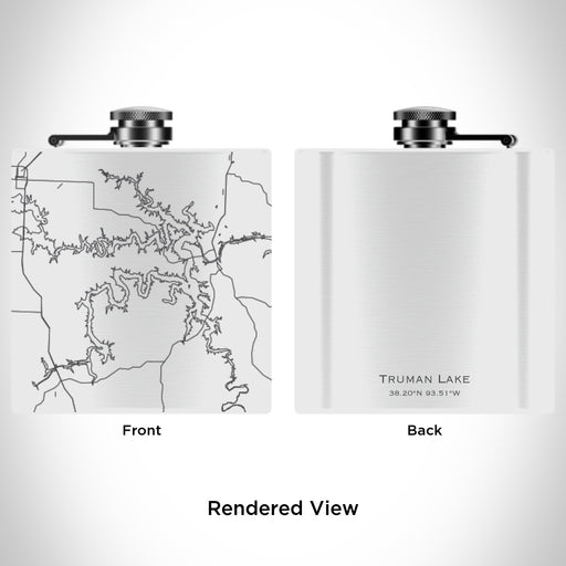 Rendered View of Truman Lake Missouri Map Engraving on 6oz Stainless Steel Flask in White