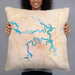 Person holding 22x22 Custom Truman Lake Missouri Map Throw Pillow in Watercolor