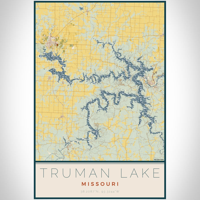 Truman Lake Missouri Map Print Portrait Orientation in Woodblock Style With Shaded Background