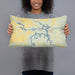 Person holding 20x12 Custom Truman Lake Missouri Map Throw Pillow in Woodblock