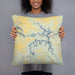 Person holding 18x18 Custom Truman Lake Missouri Map Throw Pillow in Woodblock