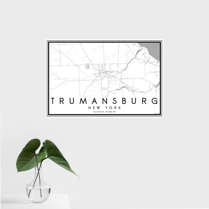 16x24 Trumansburg New York Map Print Landscape Orientation in Classic Style With Tropical Plant Leaves in Water