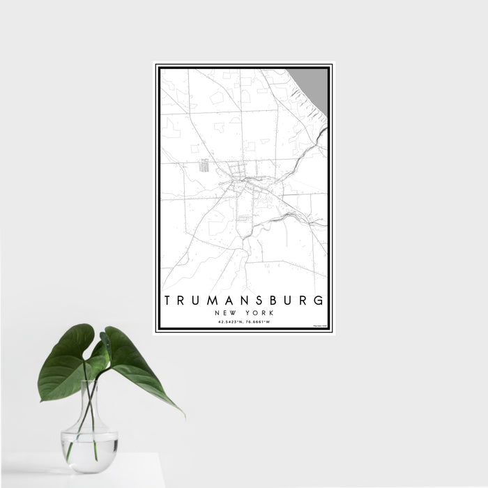16x24 Trumansburg New York Map Print Portrait Orientation in Classic Style With Tropical Plant Leaves in Water