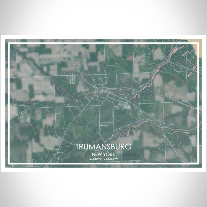 Trumansburg New York Map Print Landscape Orientation in Afternoon Style With Shaded Background