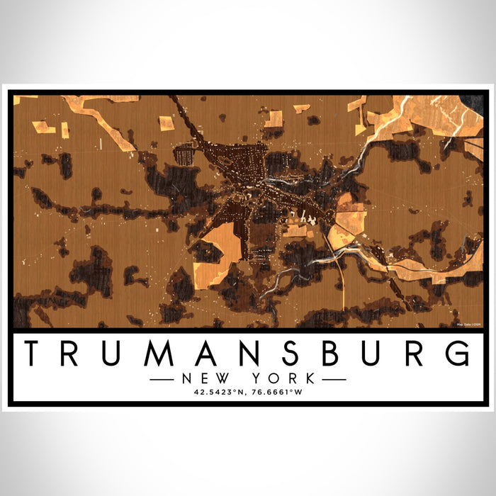 Trumansburg New York Map Print Landscape Orientation in Ember Style With Shaded Background