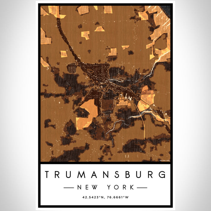 Trumansburg New York Map Print Portrait Orientation in Ember Style With Shaded Background