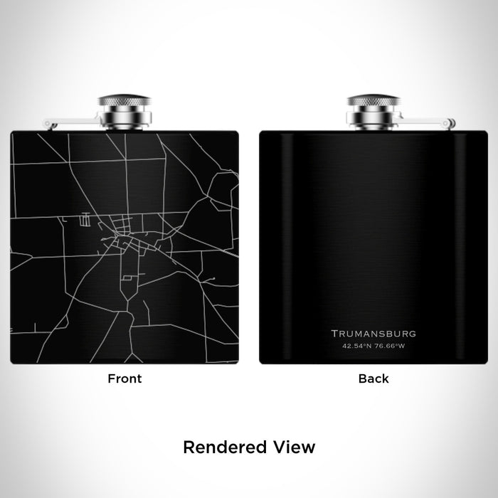 Rendered View of Trumansburg New York Map Engraving on 6oz Stainless Steel Flask in Black