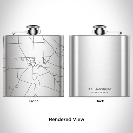 Rendered View of Trumansburg New York Map Engraving on 6oz Stainless Steel Flask