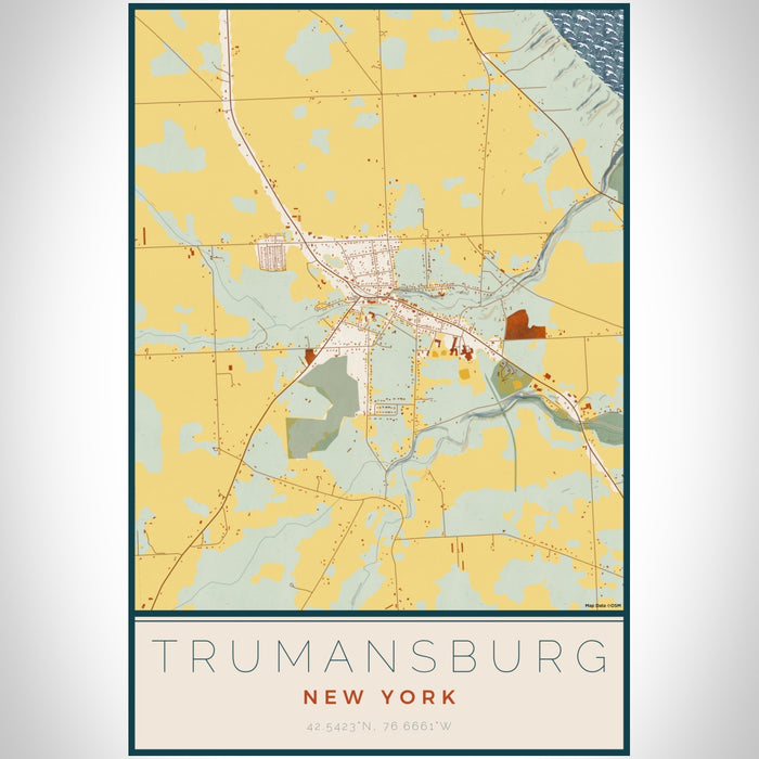 Trumansburg New York Map Print Portrait Orientation in Woodblock Style With Shaded Background
