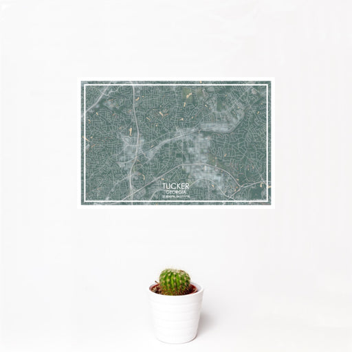12x18 Tucker Georgia Map Print Landscape Orientation in Afternoon Style With Small Cactus Plant in White Planter
