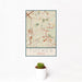 12x18 Tucker Georgia Map Print Portrait Orientation in Woodblock Style With Small Cactus Plant in White Planter