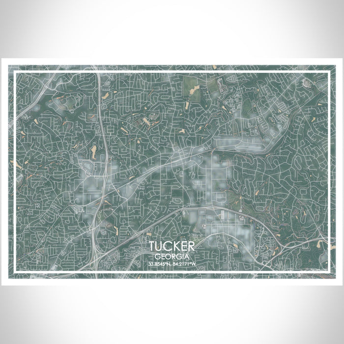 Tucker Georgia Map Print Landscape Orientation in Afternoon Style With Shaded Background