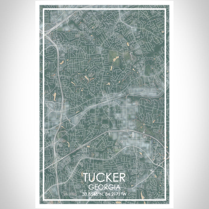Tucker Georgia Map Print Portrait Orientation in Afternoon Style With Shaded Background