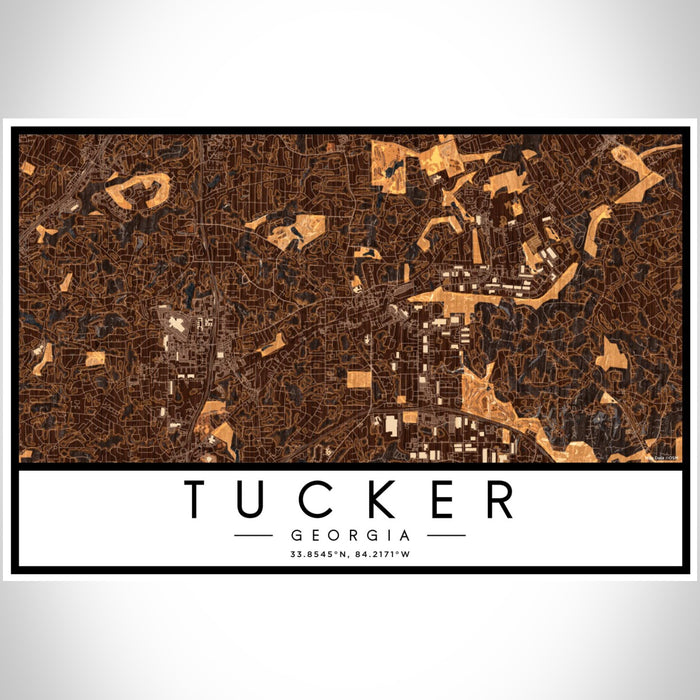 Tucker Georgia Map Print Landscape Orientation in Ember Style With Shaded Background