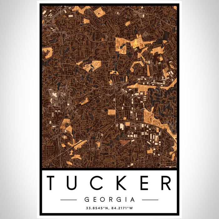 Tucker Georgia Map Print Portrait Orientation in Ember Style With Shaded Background