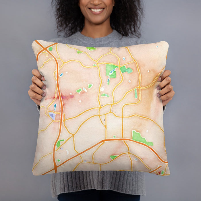Person holding 18x18 Custom Tucker Georgia Map Throw Pillow in Watercolor