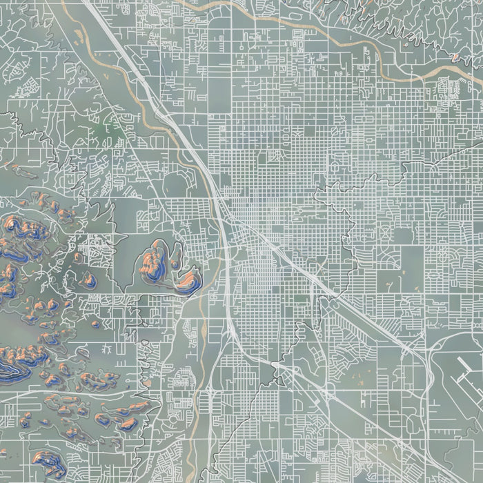 Tucson Arizona Map Print in Afternoon Style Zoomed In Close Up Showing Details