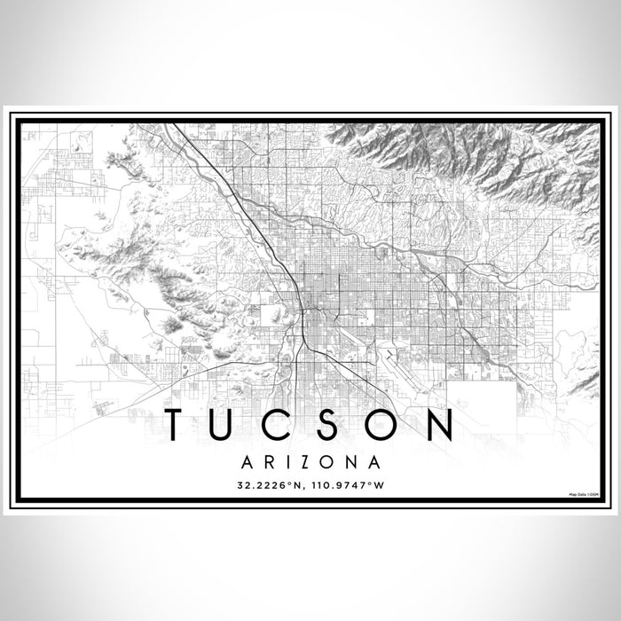 Tucson Arizona Map Print Landscape Orientation in Classic Style With Shaded Background
