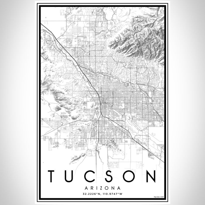 Tucson Arizona Map Print Portrait Orientation in Classic Style With Shaded Background