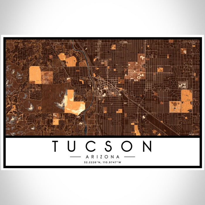 Tucson Arizona Map Print Landscape Orientation in Ember Style With Shaded Background