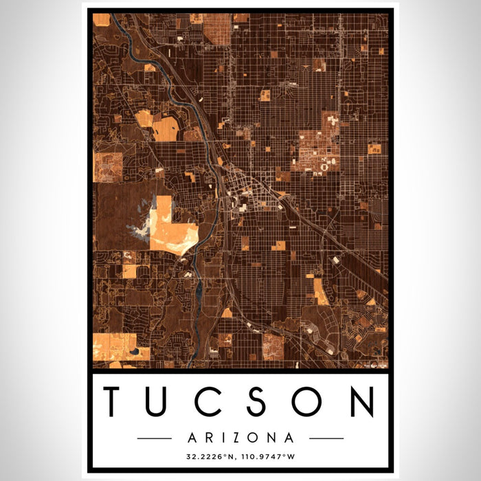 Tucson Arizona Map Print Portrait Orientation in Ember Style With Shaded Background