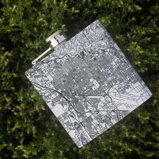 Tucson Arizona Custom Engraved City Map Inscription Coordinates on 6oz Stainless Steel Flask in White