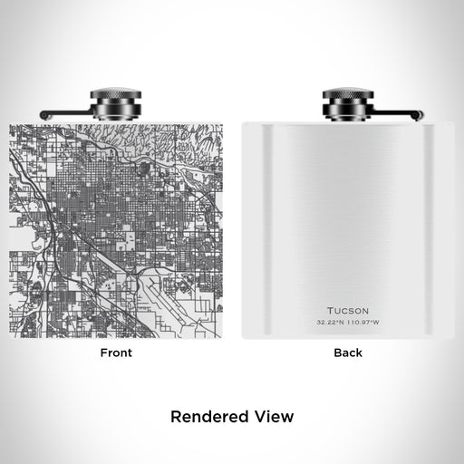 Rendered View of Tucson Arizona Map Engraving on 6oz Stainless Steel Flask in White