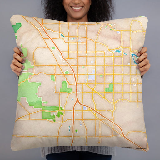 Person holding 22x22 Custom Tucson Arizona Map Throw Pillow in Watercolor