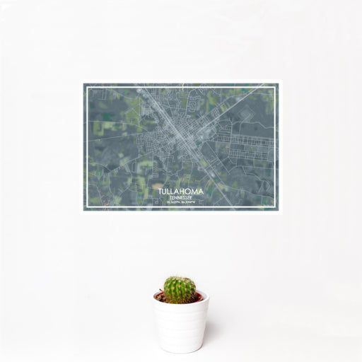 12x18 Tullahoma Tennessee Map Print Landscape Orientation in Afternoon Style With Small Cactus Plant in White Planter