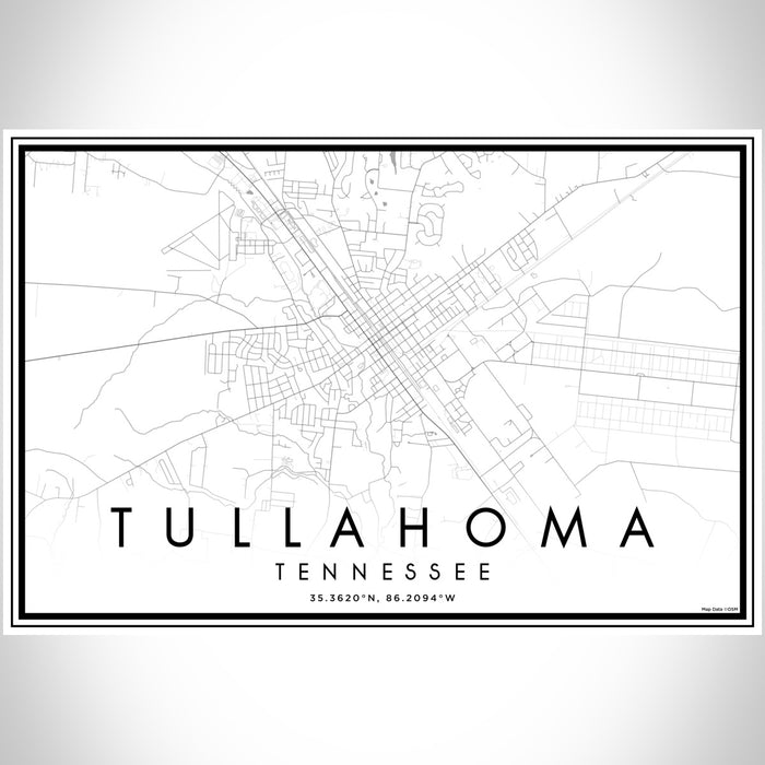 Tullahoma Tennessee Map Print Landscape Orientation in Classic Style With Shaded Background