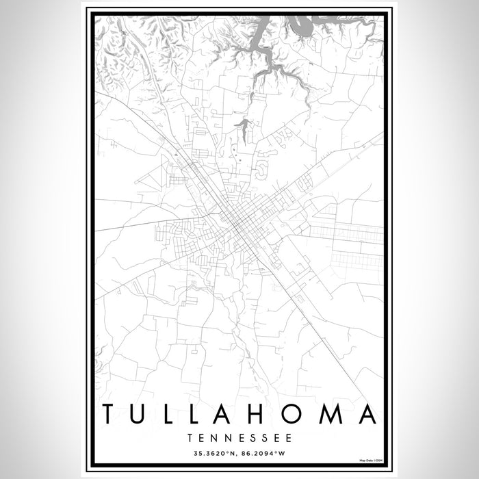 Tullahoma Tennessee Map Print Portrait Orientation in Classic Style With Shaded Background