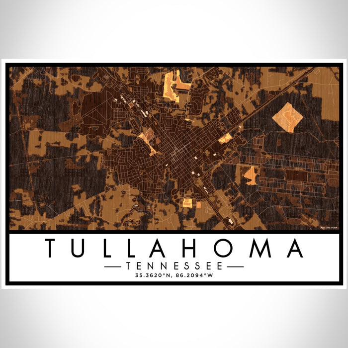 Tullahoma Tennessee Map Print Landscape Orientation in Ember Style With Shaded Background