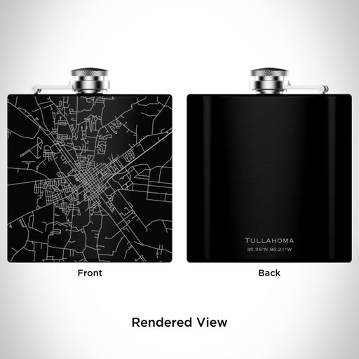 Rendered View of Tullahoma Tennessee Map Engraving on 6oz Stainless Steel Flask in Black