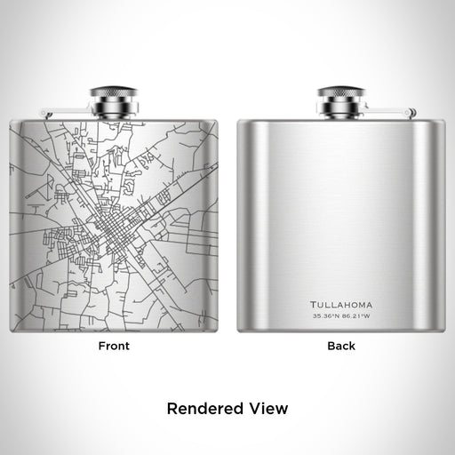 Rendered View of Tullahoma Tennessee Map Engraving on 6oz Stainless Steel Flask
