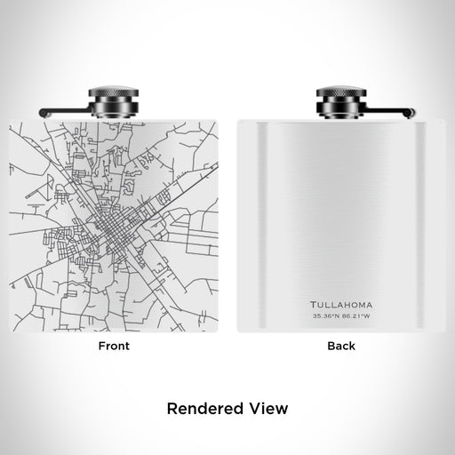 Rendered View of Tullahoma Tennessee Map Engraving on 6oz Stainless Steel Flask in White