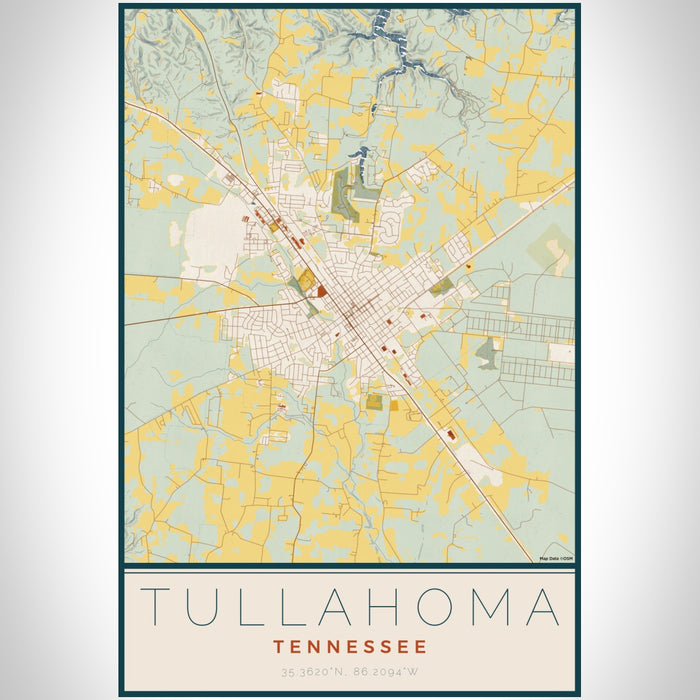 Tullahoma Tennessee Map Print Portrait Orientation in Woodblock Style With Shaded Background