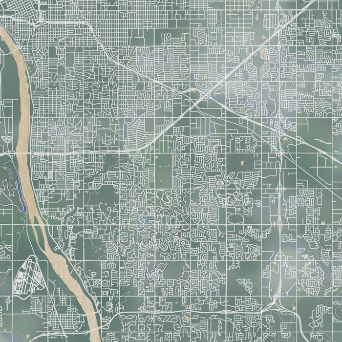 Tulsa Oklahoma Map Print in Afternoon Style Zoomed In Close Up Showing Details