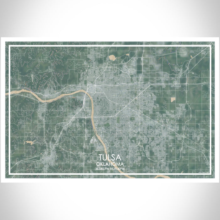 Tulsa Oklahoma Map Print Landscape Orientation in Afternoon Style With Shaded Background
