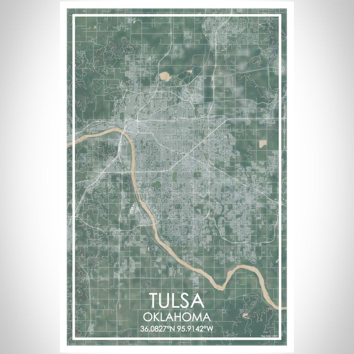 Tulsa Oklahoma Map Print Portrait Orientation in Afternoon Style With Shaded Background