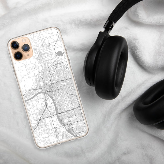 Custom Tulsa Oklahoma Map Phone Case in Classic on Table with Black Headphones