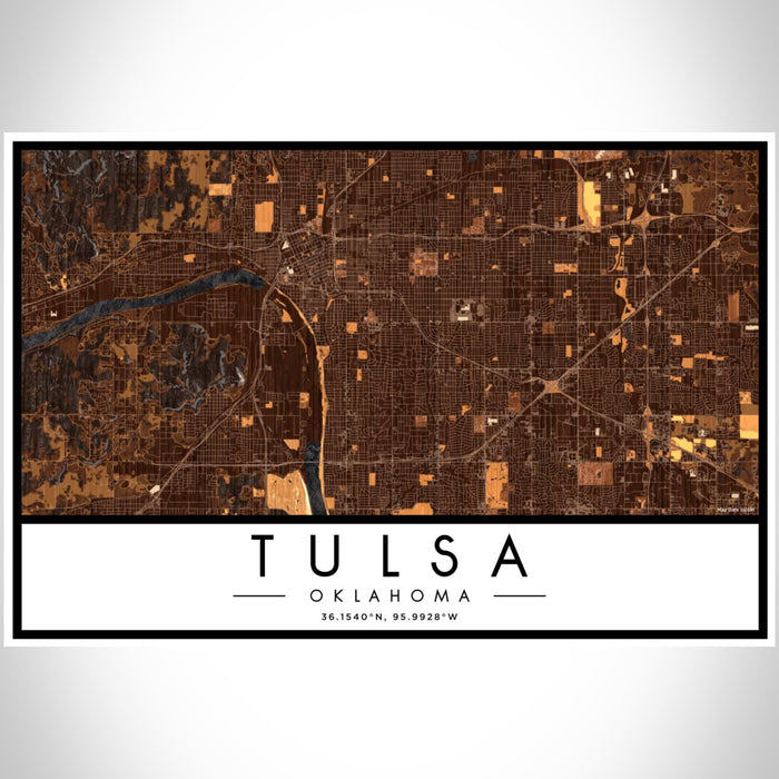 Tulsa Oklahoma Map Print Landscape Orientation in Ember Style With Shaded Background